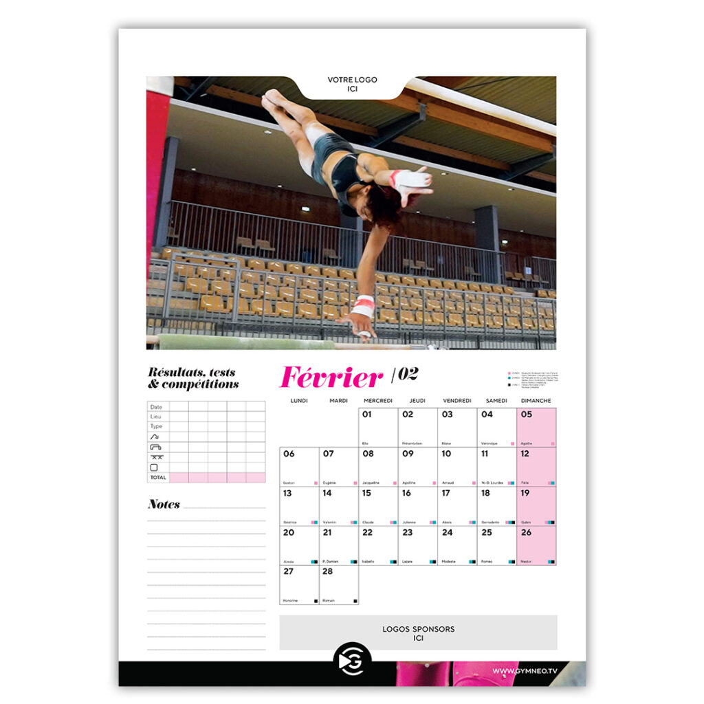 Calendrier personnalisé gymnastique artistique féminine 2023 - modèle 1