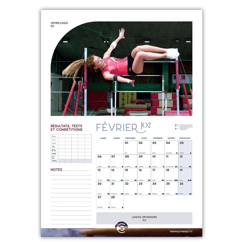 Calendrier personnalisé gymnastique artistique féminine 2023 - modèle 2